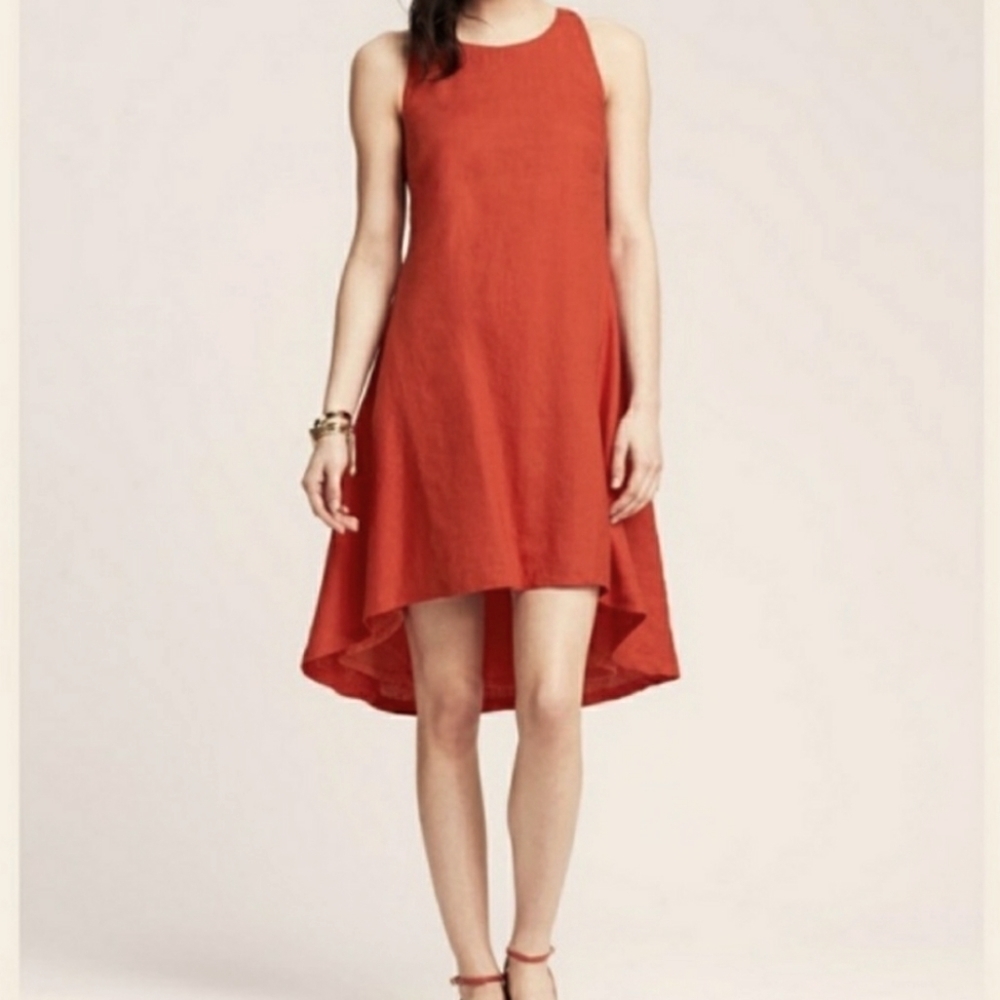 Banana Republic Linen Trapeze Hi Low Dress in Orange/Red Size 8P